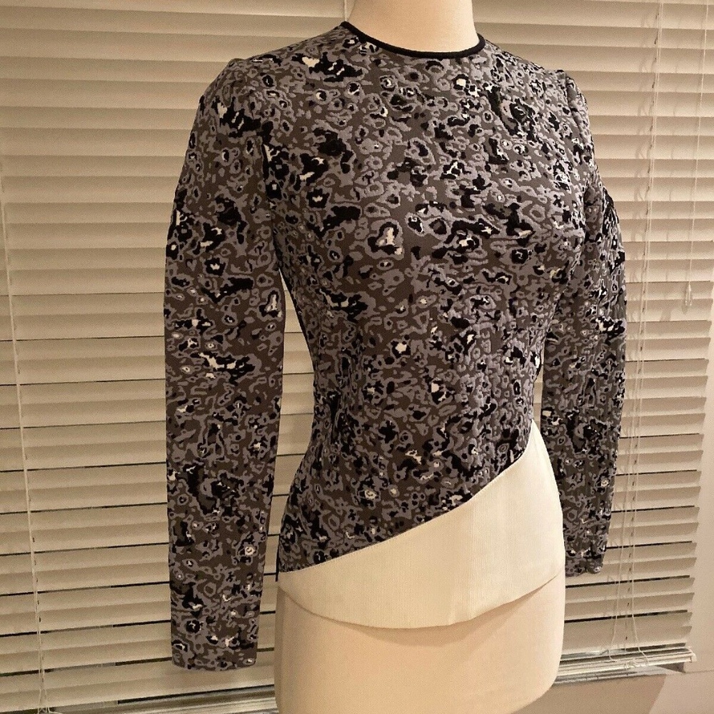 Balenciaga Gray Black and White Patterned Long Sleeve Top
